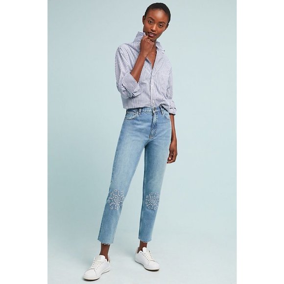 NWT M.i.h Mimi High-Rise Embroidered Slim Jeans 24 - Picture 3 of 13